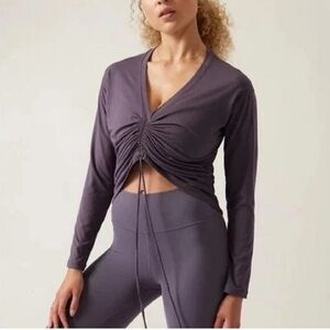 Athleta Crosseover Ruched Top Dist Purple Medium Long Sleeve V-Neck